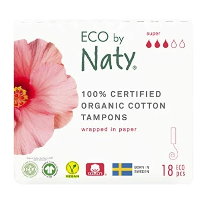 Afbeelding van Eco by Naty tampons zonder Applicator Super Plantaardige en absorberende voor vrouwen, menstruatieproduct van biologisch katoen, beter de gezondheid vrouw (18 stuks)