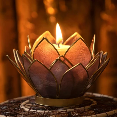 Afbeelding van Lotus theelichtje Capiz schelp paars