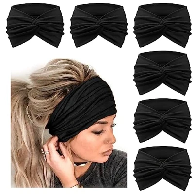 Afbeelding van DRESHOW 6 Pak Brede Hoofdbanden voor Vrouwen Extra Grote Tulband Hoofdband Boho Hoofd Wrap Elastische Haarbanden Haar Twisted Knoop Haaraccessoires