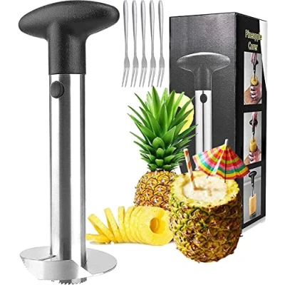 Afbeelding van Ananasboor, [2021Verbeterde versie Dikker Ananassnijder mes] Roestvrij staal, Gemakkelijk Schoon te Maken, BPA vrij Antislip Handvat Ananas Cutter Slicer Tool Kernverwijderaar voor Keuken Fruitringen…