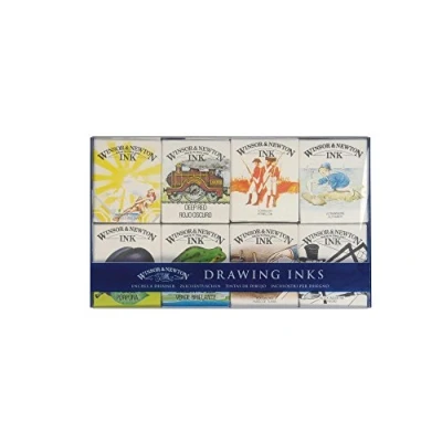 Afbeelding van Winsor &amp; Newton 1090094 Drawink Ink tekeninkt voor kalligrafen, illustratoren, grafici, kunstenaars waterbestendige kleuren, uitstekende transparantie Set 8 William