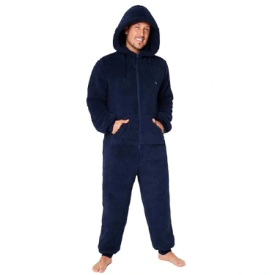 Afbeelding van CityComfort onesie voor volwassenen mannen en tieners gezellige nachtkleding pluizige fleece met capuchon M 3XL loungewear geschenken hem, marineblauw, L