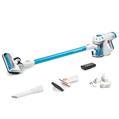 Afbeelding van Genius Invictus X7 Accustofzuiger (13 delen), zakloze en draadloze 2 in 1 stofzuiger met 380 watt zuigvermogen geïntegreerde led spotverlichting, lithium ion accu (30 min), wit/blauw
