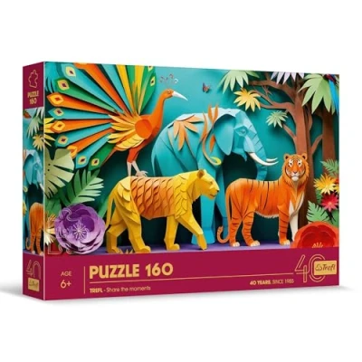 Afbeelding van Trefl Puzzels met 3D effect, Jungle 160 stukjes 40ste verjaardag van Trefl, Kleurrijke puzzels, voor kinderen vanaf 6 jaar