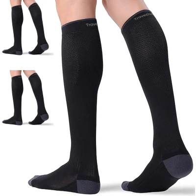 Afbeelding van Travelhawk Compressiekousen Zwart 3 Stuks Hardloopsokken Premium Compressiesokken Running Socks Vochtafdrijvend Skisokken Voorkom Blessures &amp; Spierpijn L/XL