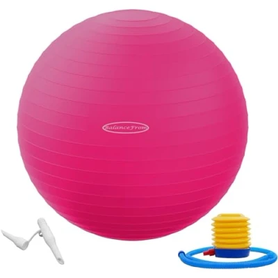 Afbeelding van Signature Fitness Anti burst en slipbestendige oefenbal, yogabal, fitnessbal, geboortebal met snelle pomp, 2 lbs capaciteit, roze, 22 inch, M