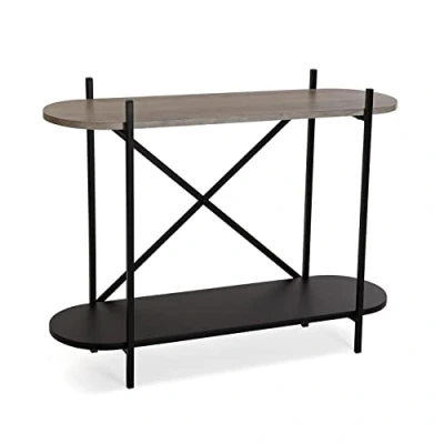 Afbeelding van Versa Madison Smalle hal of vestibule Entree meubilair, Console Tafel, met onderste plank, Afmetingen (H x B H) 76 33 100 cm, Hout en Metaal, Kleur Bruin zwart