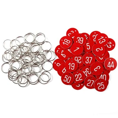 Afbeelding van Sourcemall Plastic ID nummerlabels sleutelhangers met (1 50, rood)