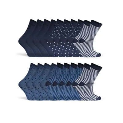 Afbeelding van 10 paar damessokken met strepen en stippen, gestreepte sokken, meerkleurig blauw, grijs, zwart verschillende patronen, zacht katoen, comfortabel, blauw mix., 35 38 EU
