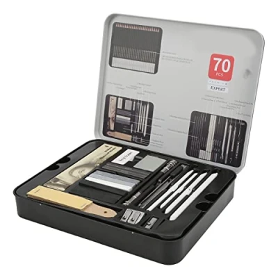 Afbeelding van Art Potloden Set, 70 Stks Milieuvriendelijk Materiaal Ijzeren Doos Hout Houtskool Compleet Gereedschap Grafiet Tekenpotloden voor Schetsen Schilderen