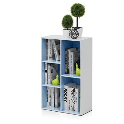 Afbeelding van Furinno Open boekenkast met 5 vakken, hout, wit/lichtblauw, 49,5 x 23,9 80 cm