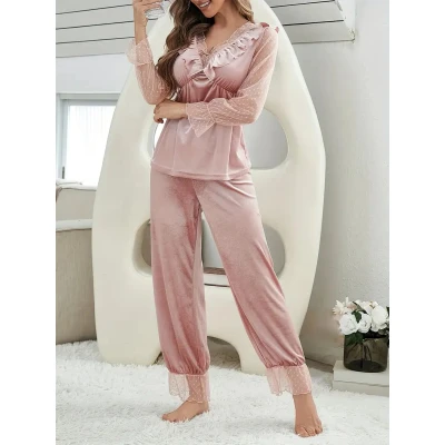 Afbeelding van pyjama dames fluweel sexy katoen satijn huispak loungewear goedkoop nachtmode apart