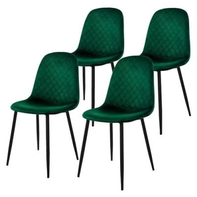 Afbeelding van Eetkamerstoel set van 4 donkergroen fluwelen bekleding met metalen poten incl. montagemateriaal ML Design