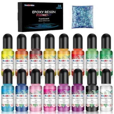Afbeelding van FansArriche Epoxy Hars Pigment 16 Kleur Vloeibare Epoxyhars Dye (10 ml.Elk) Zeer Geconcentreerde Kleurstof voor Art, DIY Sieraden Maken Supplies AB Kleuren Verf