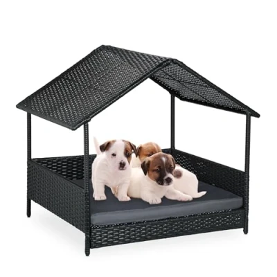 Afbeelding van hondenbed buiten met zonnedak 81 x 90 68 cm op poten