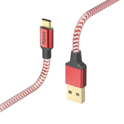 Afbeelding van Hama Oplaadkabel Reflective Usb A C 1,5 M Nylon Rood