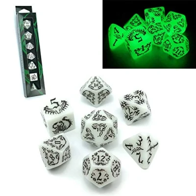 Afbeelding van BESCON DARK ELVES Glowing Dice Set (7 piece), Oversized GLOW IN Carved Role Playing Games RPG