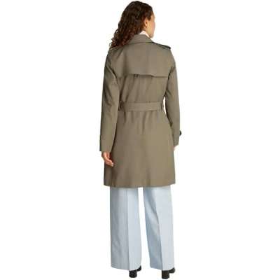Afbeelding van Tommy Hilfiger dames Double breasted trenchcoat van biologisch katoen met ceintuur in de kleur Khaki, maat: 40