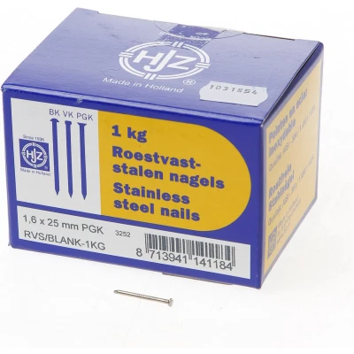Afbeelding van Hjz RVS nagels plat geruite kop 1.6 x 25mm 1kg