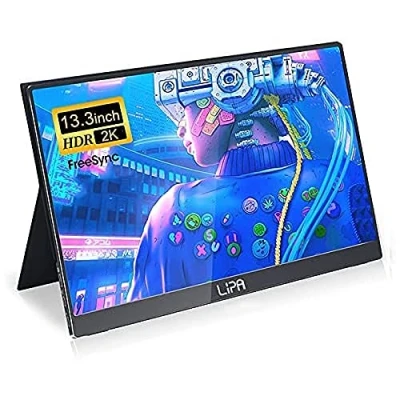 Afbeelding van Lipa HDR 50 portable monitor 2K 13.3&quot; Draagbaar scherm Draagbare Beeldscherm Computerscherm HDMI 2x USB C Met hoes en kickstand Ook voor game consoles 2560 x 1440 pixels Dual Speakers Freesync Energiezuinig