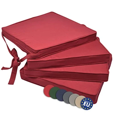 Afbeelding van Beautissu Set van 4 Stoelkussens met Linten Loft SK Zitkussen 45x40x5 cm Zitkussens voor Stoelen Non Slip Afneembare Kussenhoes Kussen Rood