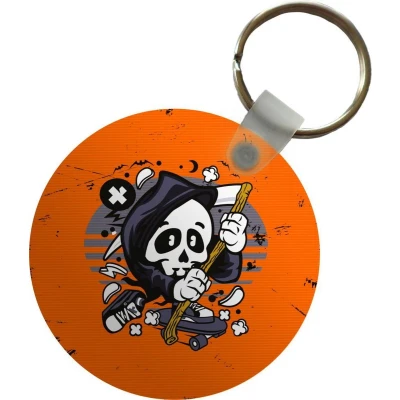 Afbeelding van Sleutelhanger Vintage Skelet Skateboard Plastic Rond Uitdeelcadeautjes Vaderdag cadeau Geschenk Cadeautje voor hem Tip Mannen