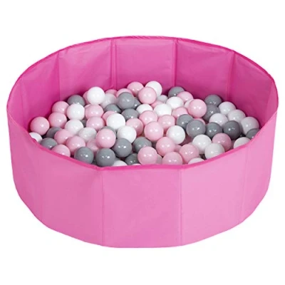 Afbeelding van Selonis Kleurrijke opvouwbare ballenbak voor kinderen met 100 ballen, roze: wit/grijs/poederroze