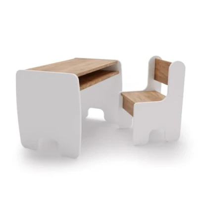 Afbeelding van KOBI Set tafel + 2 stoelen Voor kinderkamer kinderen meisjes en jongens Schildertafel Kindertafel (Tafel 1 stoel wit/goud eiken)