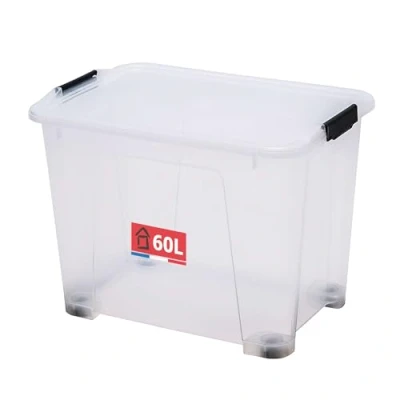 Afbeelding van SUNDIS View Box, 60L opbergbox met deksel, kunststof transparant, stapelbaar, multifunctioneel en ideaal voor het opbergen van speelgoed, kleding documenten