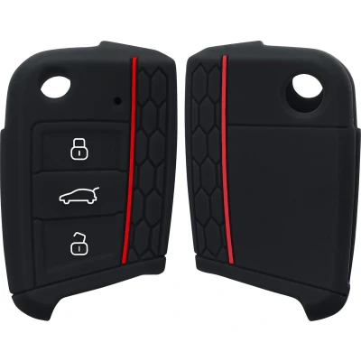 Afbeelding van kwmobile autosleutel hoesje geschikt voor VW Golf 7 MK7 3 knops hoes Siliconen behuizing Auto sleutel case met honingraat Sleuteletui in zwart