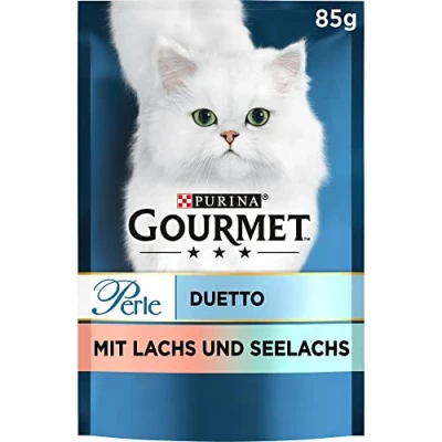Afbeelding van GOURMET PURINA Perle Duetto Kattenvoer, nat, met zalm en koolvis, 26 stuks (26 x 85 g)