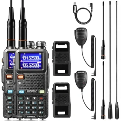 Afbeelding van BAOFENG UV 5RM Plus 10W amateurradio, dual band VHF radio, groot bereik, met zachte hoes, programmeerkabel, 2500 mAh batterij, USB C poort, ondersteunt Chirp, 2 pack