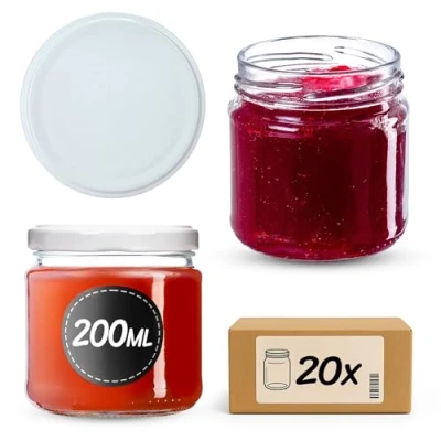 Afbeelding van KADAX kleine inmaakpotten, 200 ml, jampotten, diameter 66 mm, potten voor honing en specerijen, luchtdichte potten, weckpotten, ronde (20 stuks, wit)