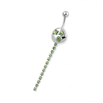 Afbeelding van Chirurgisch stalen navelpiercing met strass hanger groen zilverkleurig
