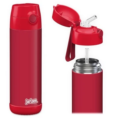 Afbeelding van Jarlson® Charli Drinkfles voor kinderen, roestvrij staal, met rietje, thermosfles 350 ml, TÜV getest, BPA vrij, lekvrij, thermische waterfles school, kleuterschool, rood, ml