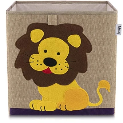Afbeelding van Stoffen opbergdoos voor kinderen &quot;leeuw&quot; op donkere achtergrond, compatibel met Ikea Kallax Lifeney