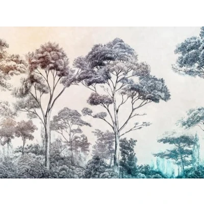 Afbeelding van Wandbehang met woud motief, vintage behang bomen, nostalgisch 399021, boom zwart wit 39902 1, BRICOFLOR.nl