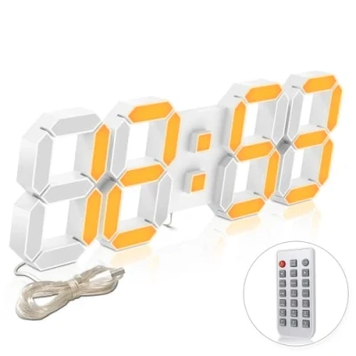 Afbeelding van Deeyaple Digitale Wandklok Led 3D Grote Wekker Geruisloze Dimbare Snooze 38.1cm Tijd Geheugen 12/24 Uur Datum Temperatuur Stopwatch Zes Kleur Afstandsbediening Nachtlampje Keuken woonkamer