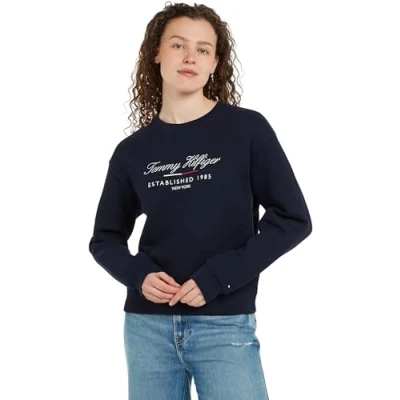 Afbeelding van Tommy Hilfiger Dames MDRN REG SCRIPT C NK SWTSHRT WW0WW43574, Pullover Sweatshirt, Blauw, XXS, Blauw (Woestijnhemel), XXS