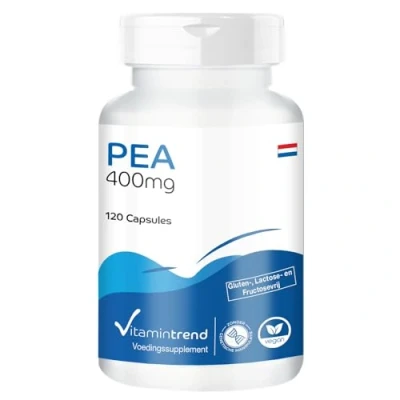 Afbeelding van PEA 400mg Palmitoylethanolamide 120 capsules hoge dosering veganistisch biologisch beschikbare supplementen uit Duitsland Vitamintrend