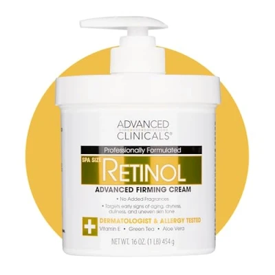 Afbeelding van Advanced Clinicals Retinol Cream. Spa Size for Salon Professionals. Moisturizing Formula Penetrates Skin om de verschijning van fijne lijntjes en rimpels te ontrafelen. Geurvrij. 16oz door