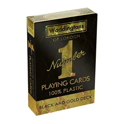 Afbeelding van Waddingtons nummer 1 zwart en goud speelkaartenspel, strak goudfolie ontwerp kaartspel, perfect voor Snap, Poker een geweldige reisgenoot, cadeau speelgoed jongens, meisjes volwassenen