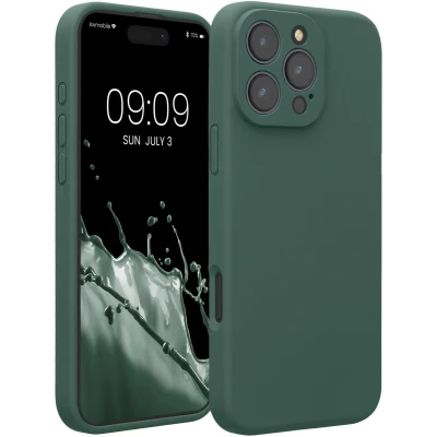 Afbeelding van kwmobile telefoonhoesje geschikt voor Apple iPhone 16 Pro Max TPU backcover met siliconen coating Smartphone case in dennengroen