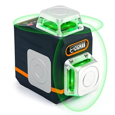 Afbeelding van 2x360 groene laserwaterpas, CIGMAN zelfnivellerende laser, werkbereik: 30M, met afstandsbediening, magnetische standaard, draaistandaard, ingebouwde Li ionbatterij