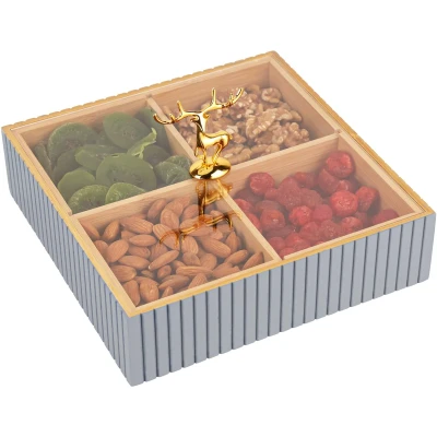 Afbeelding van Belle Vous Vierkant Houten Opslag Doos met 4 Compartimenten &amp; Acryl Deksel 22 x 12 cm Decoratieve Multifunctionele voor Theezakjes, Bewaar Items, Sieraden Hobby Materialen