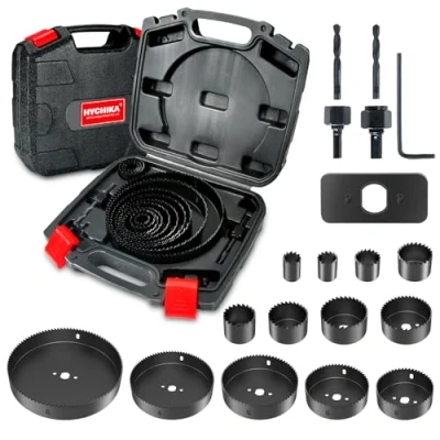 Afbeelding van Gatenzagen, HYCHIKA 19 Gatenzagen Set met 13PCS 19mm 152mm zaagbladen, 2 doornen, boorbeitels, 1 installatieplaat, inbussleutel, perfect voor het boren van zacht hout, PVC plaat en plastic