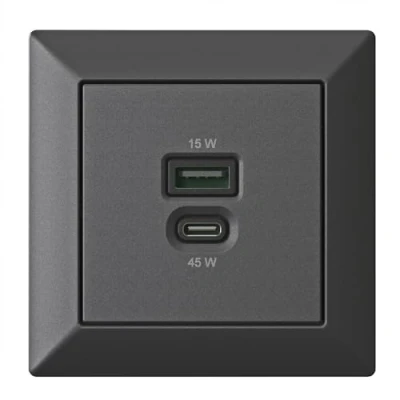 Afbeelding van Inbouw USB laadstation, C 45 watt + A 15 lader, mat zwart