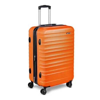Afbeelding van Amazon Basics Handbagage, hard shell, ABS, met 4 wieltjes, koffer, 68 cm, roodoranje