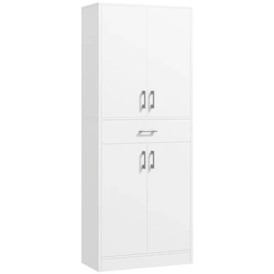 Afbeelding van HOMCOM Keukendressoir keukenkast dressoir hoog 2 verstelbare planken 4 deuren kasten en 1 centrale lade hoogte 180 cm wit