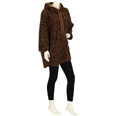 Afbeelding van Apollo Oversized Huggle Hoodie dames Luipaardprint Bruin One Size deken
